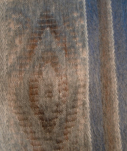 Close Up of Pattern on Chest of Alpaca Silver Blue Ruana Poncho with Embroidered Edge
